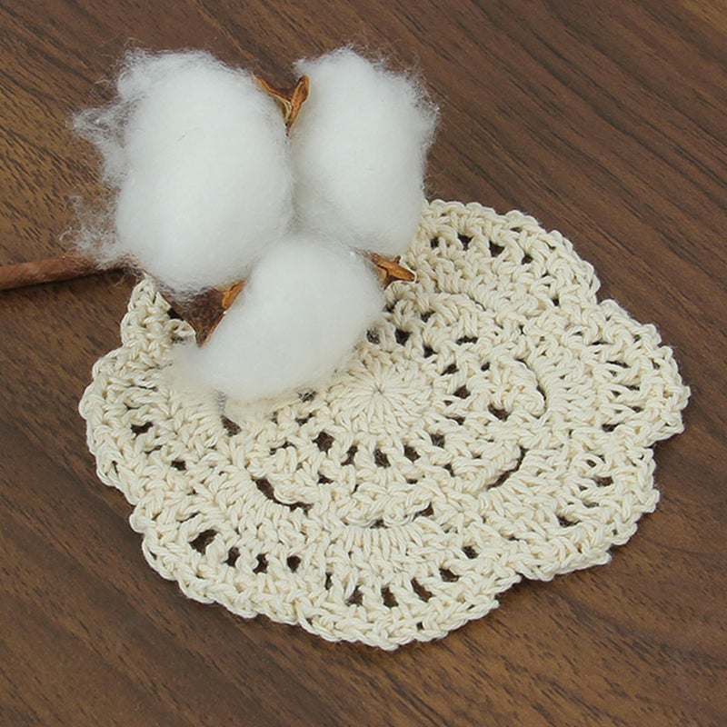 kilofly Small Crochet Cotton Lace Coasters Doilies Pack Set, 4pc, Beige, Round, 4 inch - Image 4